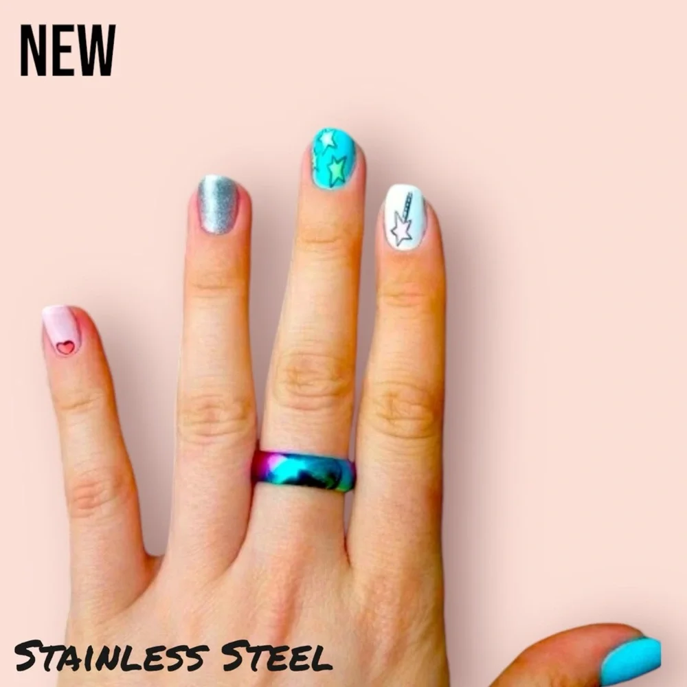 New Unisex Stainless Steel Rainbow Band Ring - Picture 2 of 6